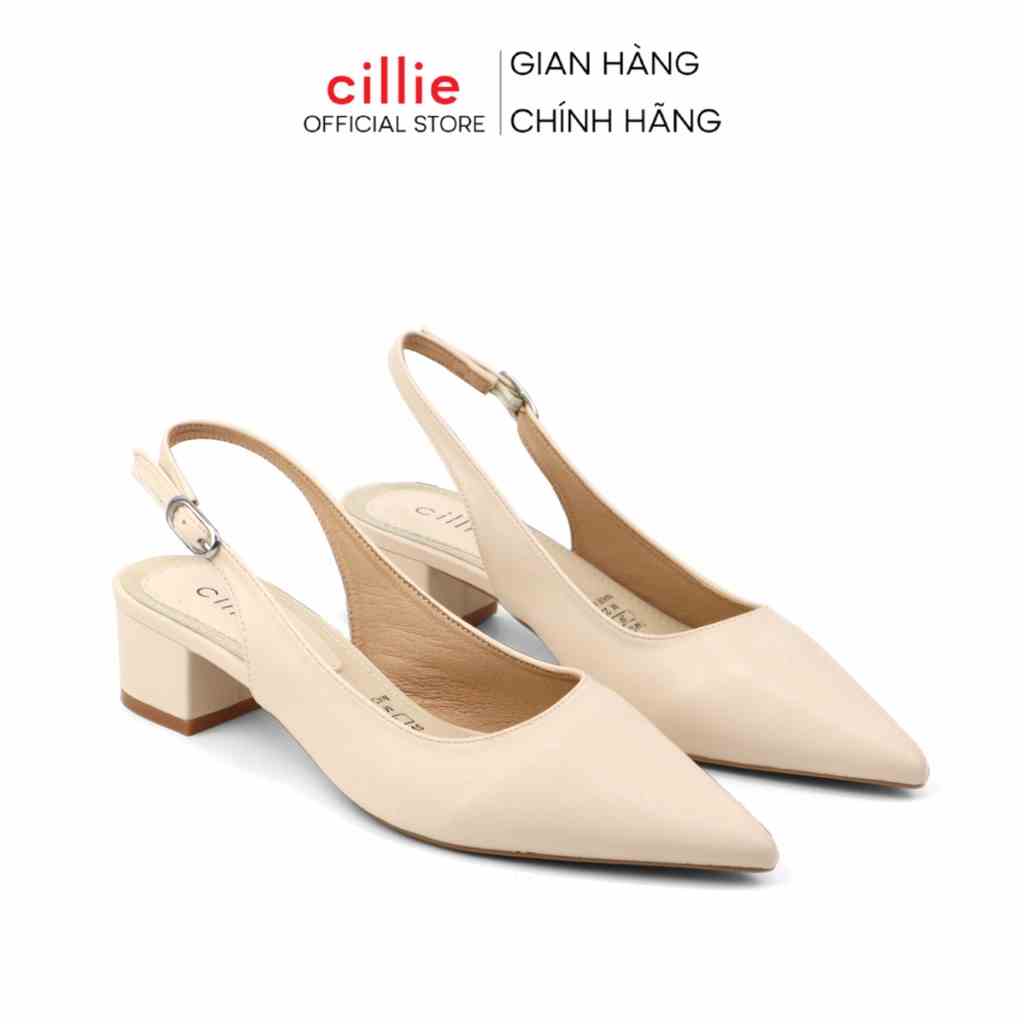 Giày sandal cao gót slingback nữ mũi nhọn thanh lịch đế vuông 3cm vừa phải đi học đi chơi đi làm Cillie 1173