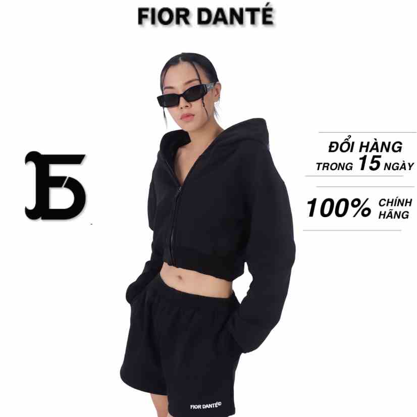 Set Quần Short + Áo Khoác Thể Thao Nữ Cao Cấp Local Brand Unisex FIOR DANTÉ 100% Cotton Mềm Mại, Thoáng Mát, Màu Đen