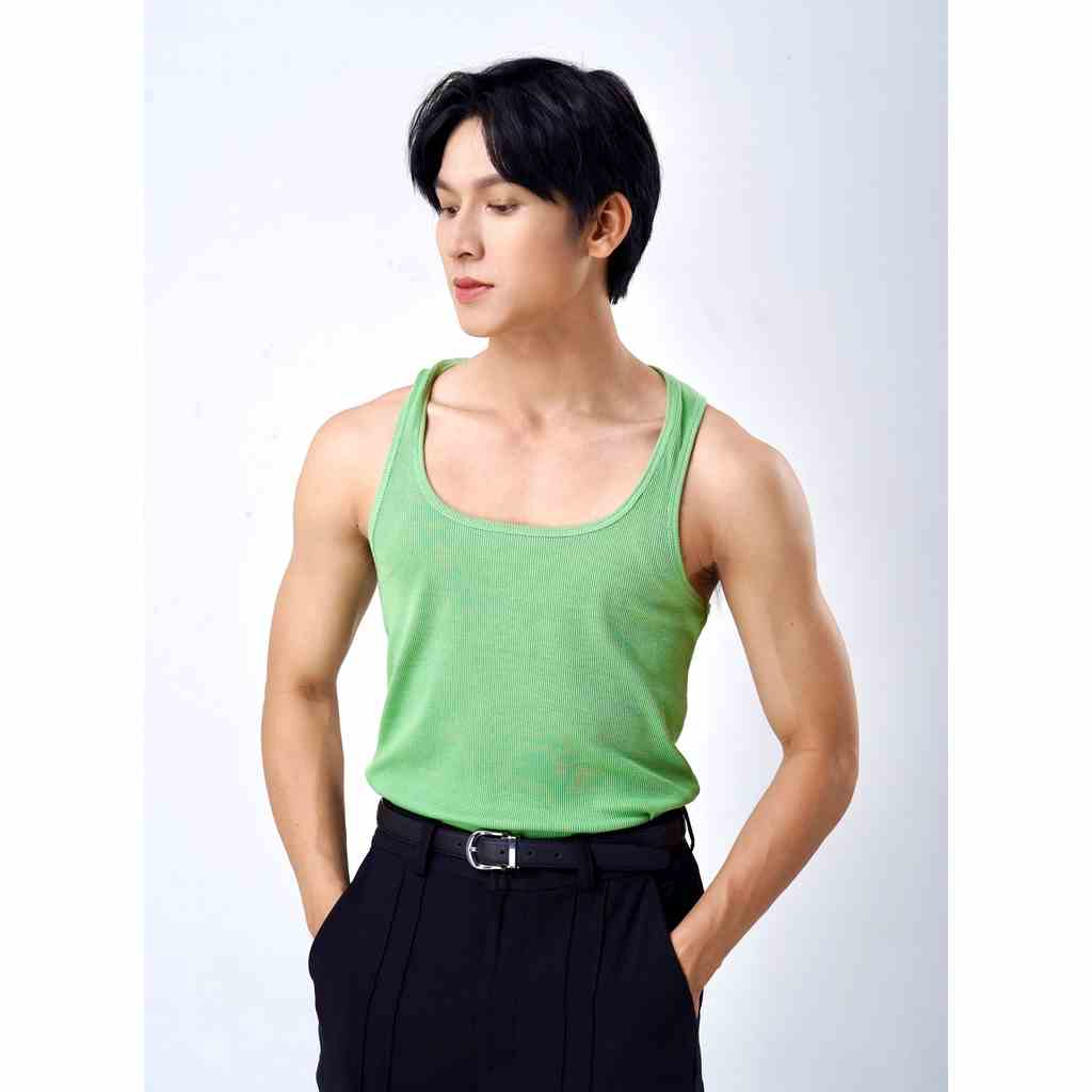 Áo Thun Ba Lỗ Tank Top Nam Màu Xanh Min Cổ Vuông Cotton Gân Thương Hiệu Mr Twins