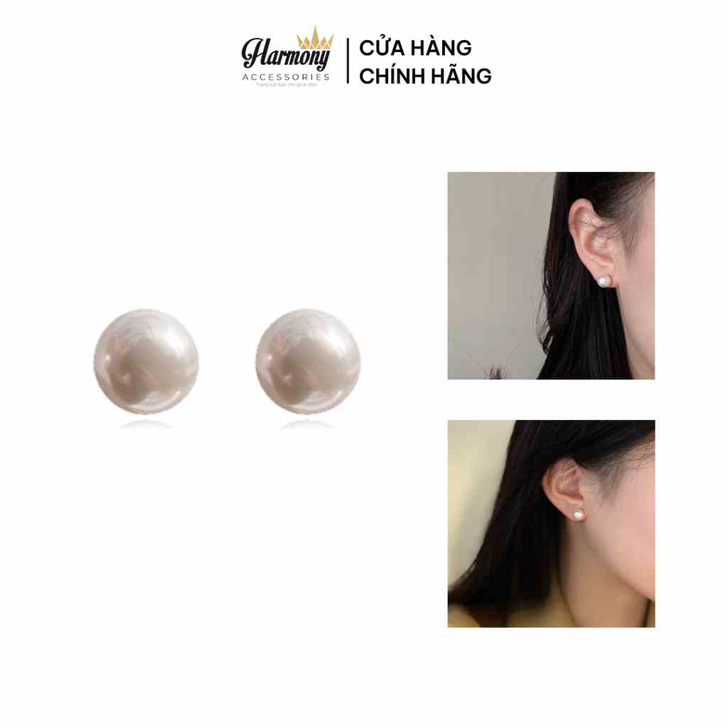 Bông tai ngọc trai nhân tạo bạc nữ tính tròn trơn nhiều size | HARMONY ACCESSORIES K263