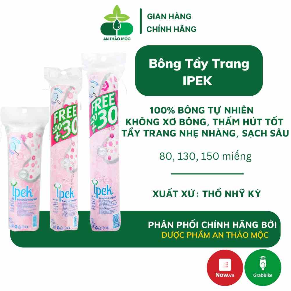 Bông tẩy trang Ipek 100% bông cotton tự nhiên mềm mại không xơ bông thấm hút tốt tẩy trang sạch sâu không rát da