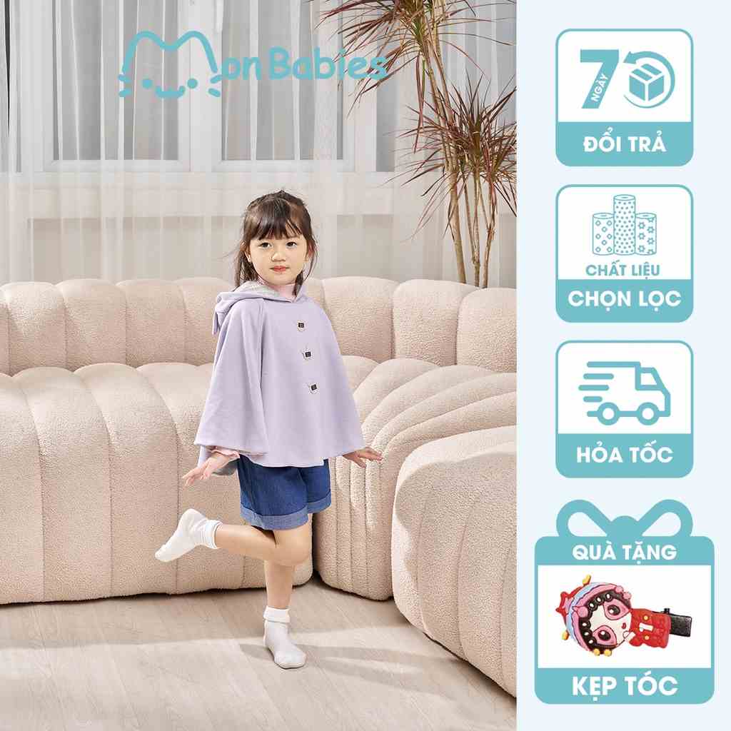 Áo choàng cho bé gái chống tia UV, áo chống nắng cho bé gái dày dặn cao cấp,cho bé 2-6 tuổi MonBabies ACG22W08