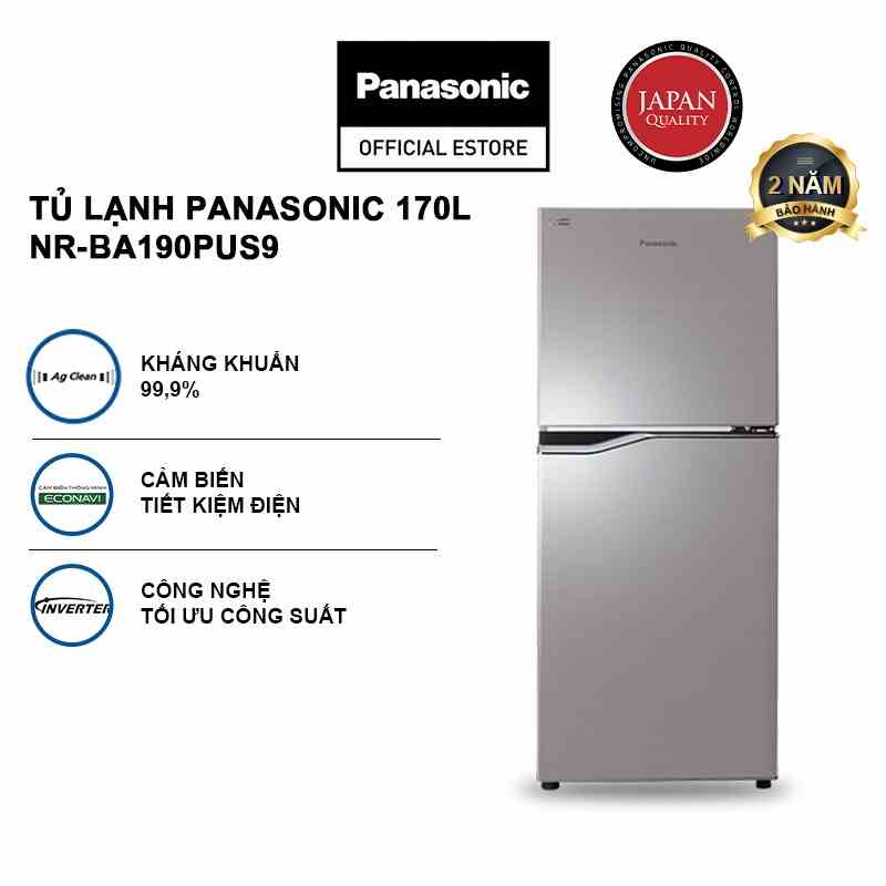 [CHỈ GIAO MIỀN NAM] Tủ lạnh Panasonic Kháng Khuẩn 170L NR-BA190PUS9 - Ngăn Đá Trên