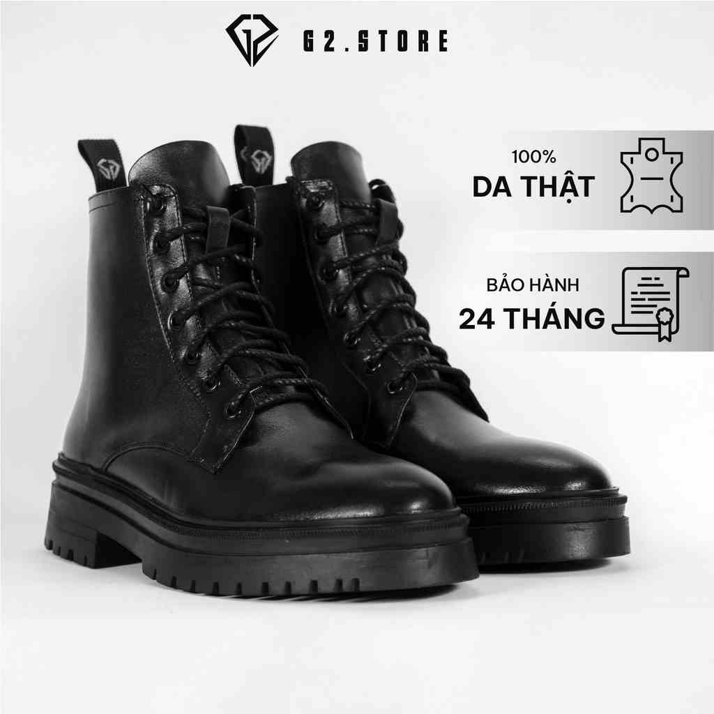 Giày da nam g2 kiểu boot cao cổ nam dáng combat boot chiến binh độn đế tăng 5,5cm chiều cao bằng da bò nappa