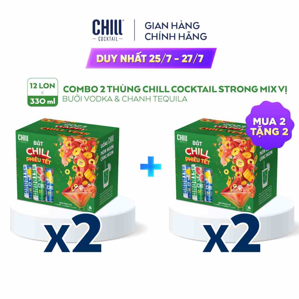 Combo 2 thùng 6 lon Chill Cocktail Strong mix vị Chanh Tequila & Bưởi Vodka (12 lon x 330ml)