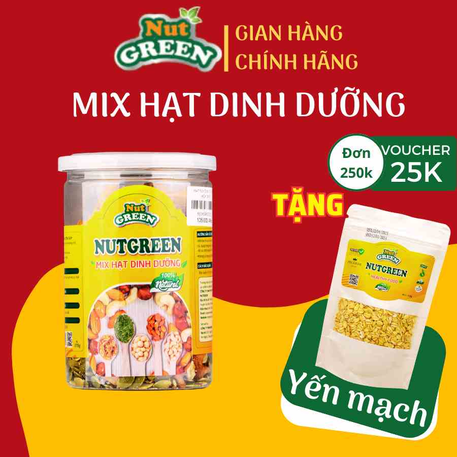 Hộp Mix 6 Loại Hạt Dinh Dưỡng Hữu Cơ NUTGREEN Giảm Cân Ăn Kiêng Hàng Nhập Khẩu