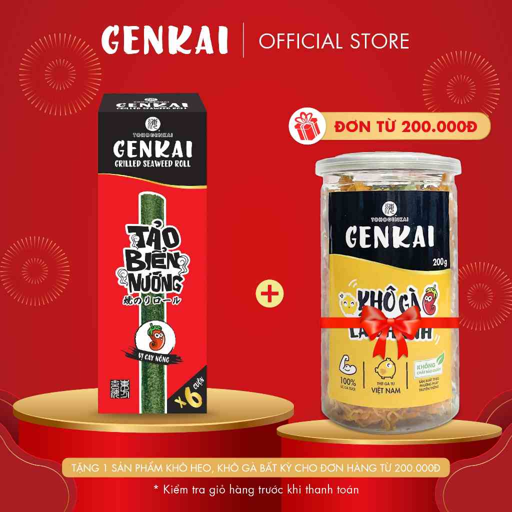 [Mã BMLTB35 giảm đến 35K đơn 99K] Snack Tảo Biển Nướng Cuộn GENKAI Vị Cay Nóng 21.6g (3.6g x 6gói)