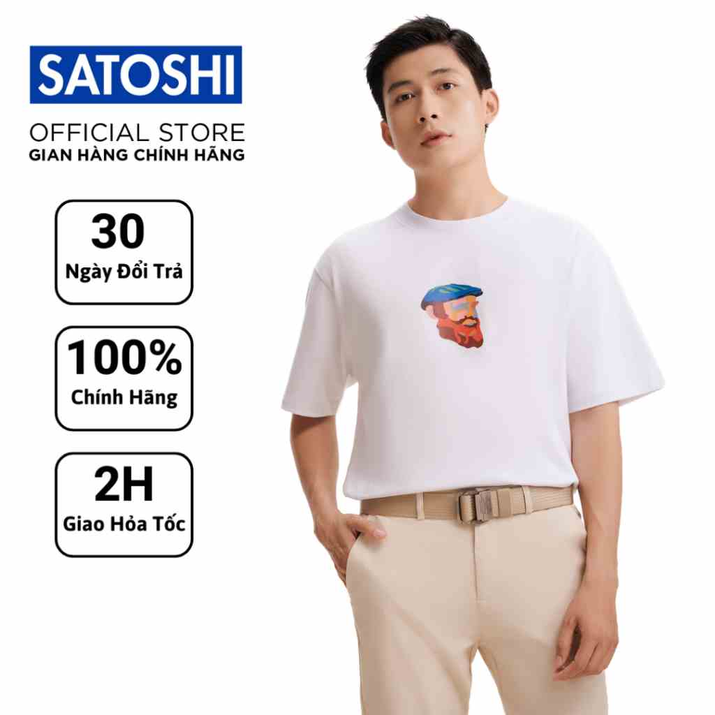 Áo thun nam Satoshi SATS106 tay ngắn cổ tròn hoạ tiết in đơn giản chất vải cotton thoáng mát