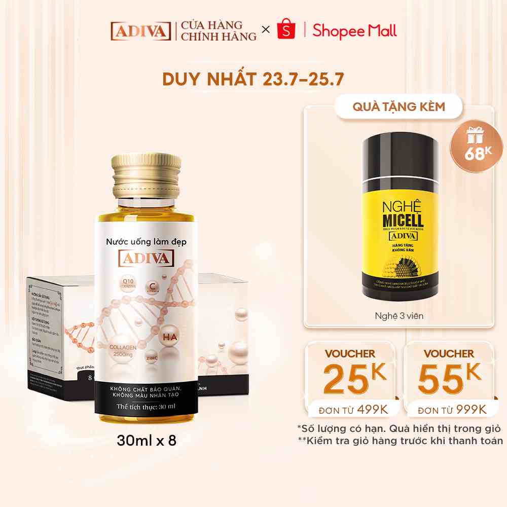 Nước Uống Làm Đẹp Collagen ADIVA (8 Chai/Hộp)