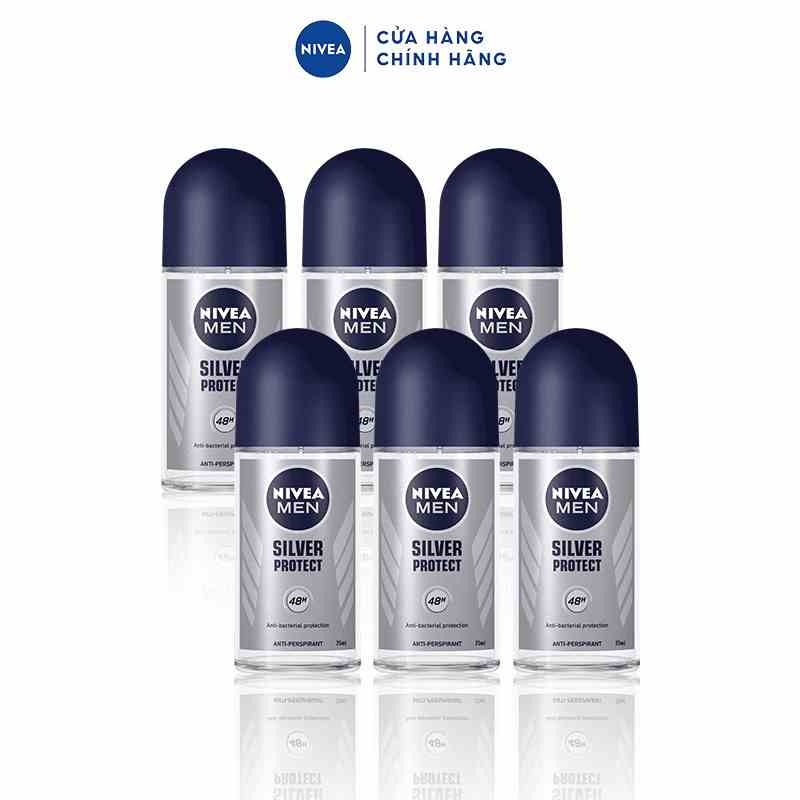 Bộ 6 lăn ngăn mùi Nivea Men phân tử bạc ngăn khuẩn gây mùi vượt trội 50ml - 83778