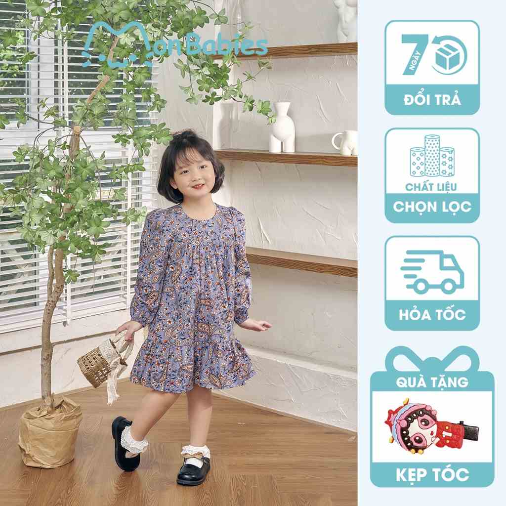 Váy bé gái thiết kế dáng dài, váy bé gái xuân hè chất cotton nhẹ mát, cho bé 2-6 tuổi MonBabies VDG22w05