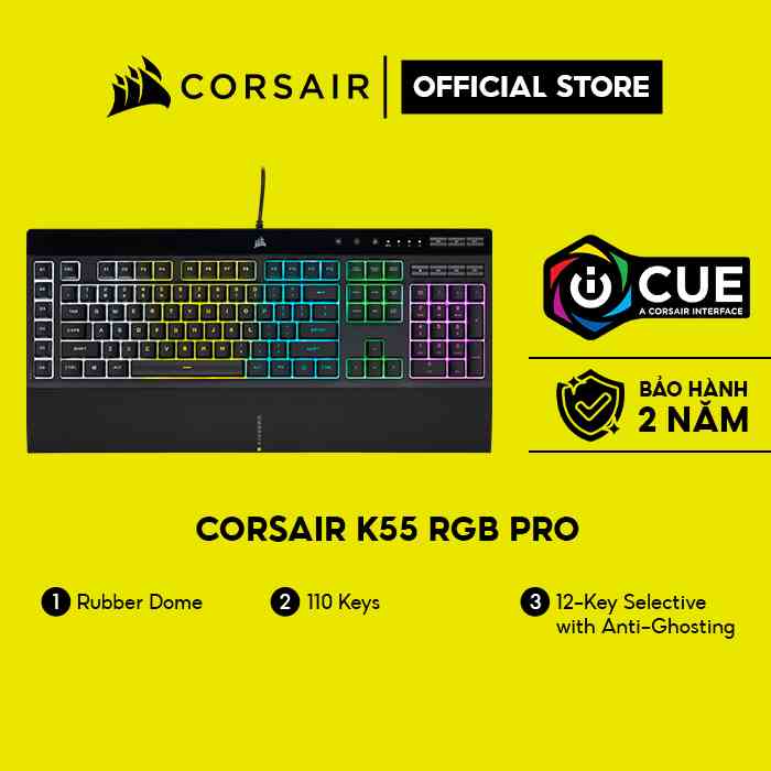 [Mã ELCL7 giảm 7% đơn 300K] Bàn phím Corsair K55 RGB PRO/CH-9226765-NA