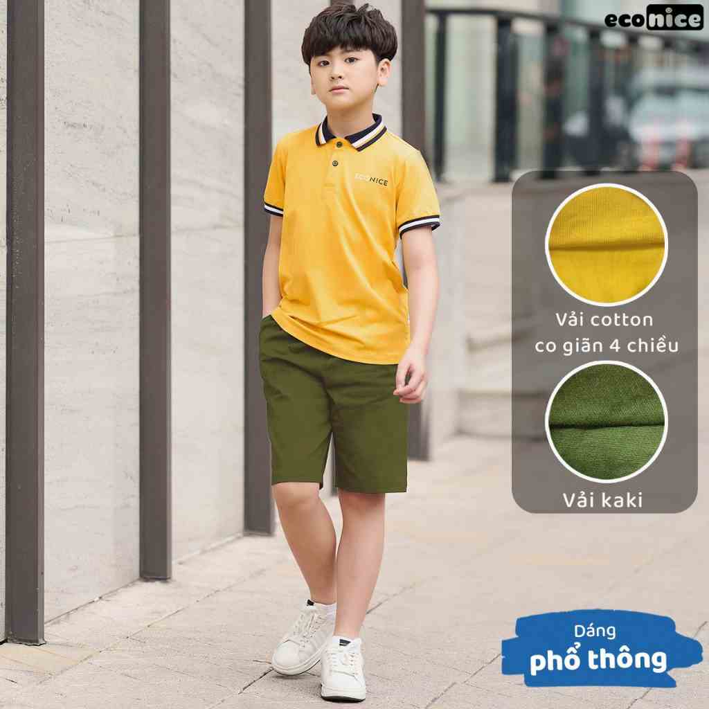 Bộ quần áo thun phông polo cho bé trai style Hàn Quốc Econice A101-Q20 . Size đại trẻ em 5, 6, 8, 10, 11,12 tuổi