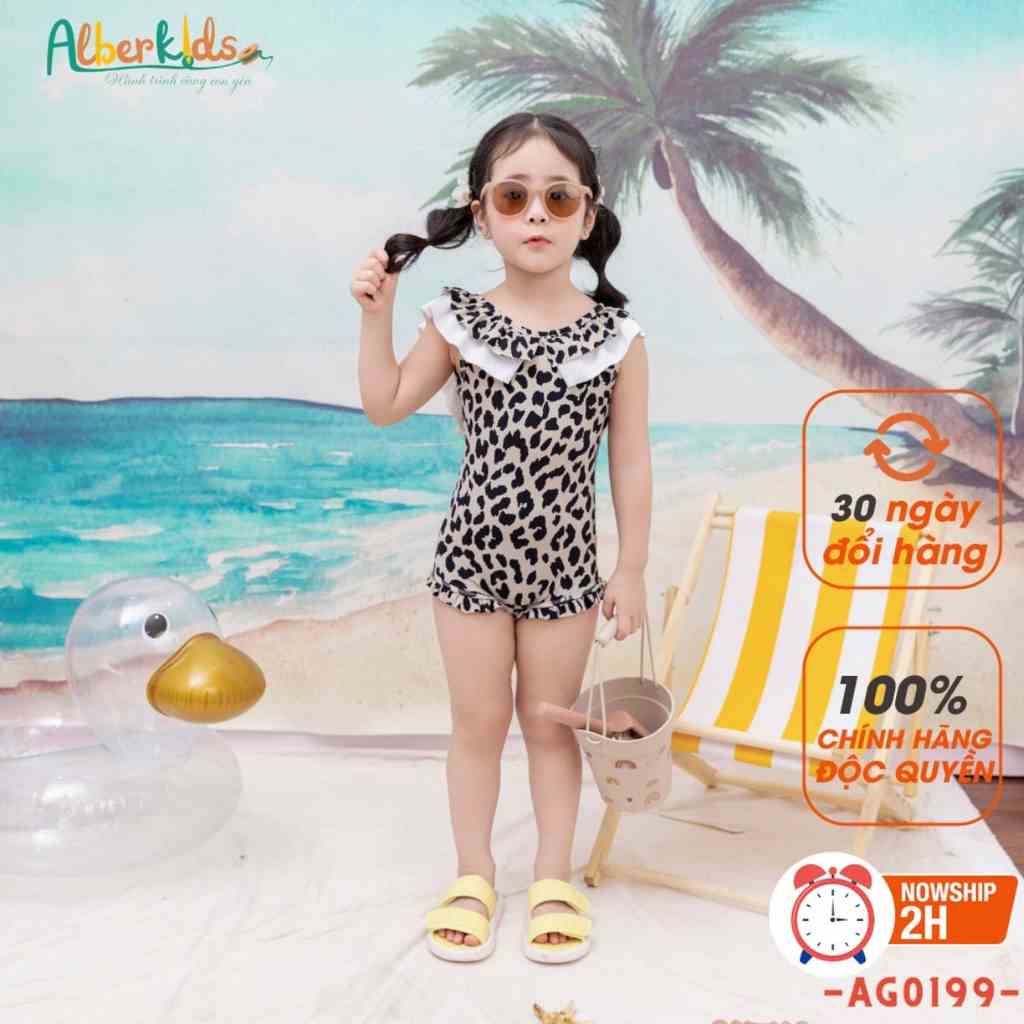 Bộ đồ bơi ALBERKIDS da báo bé gái phối nơ xinh đẹp cho trẻ em 2,3,4,5,6,7,8,9,10 tuổi [AG0199]