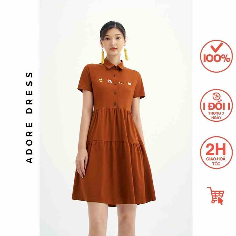 Đầm Basic dresses casual style cotton trơn cam cháy thêu 313DR0001 ADORE DRESS