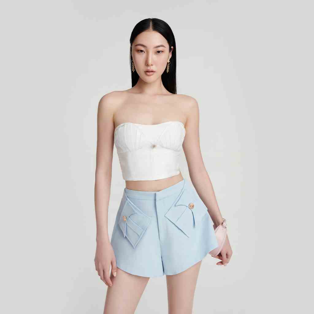 DEAR JOSÉ - Áo ống crop top Oyster vải organza trắng