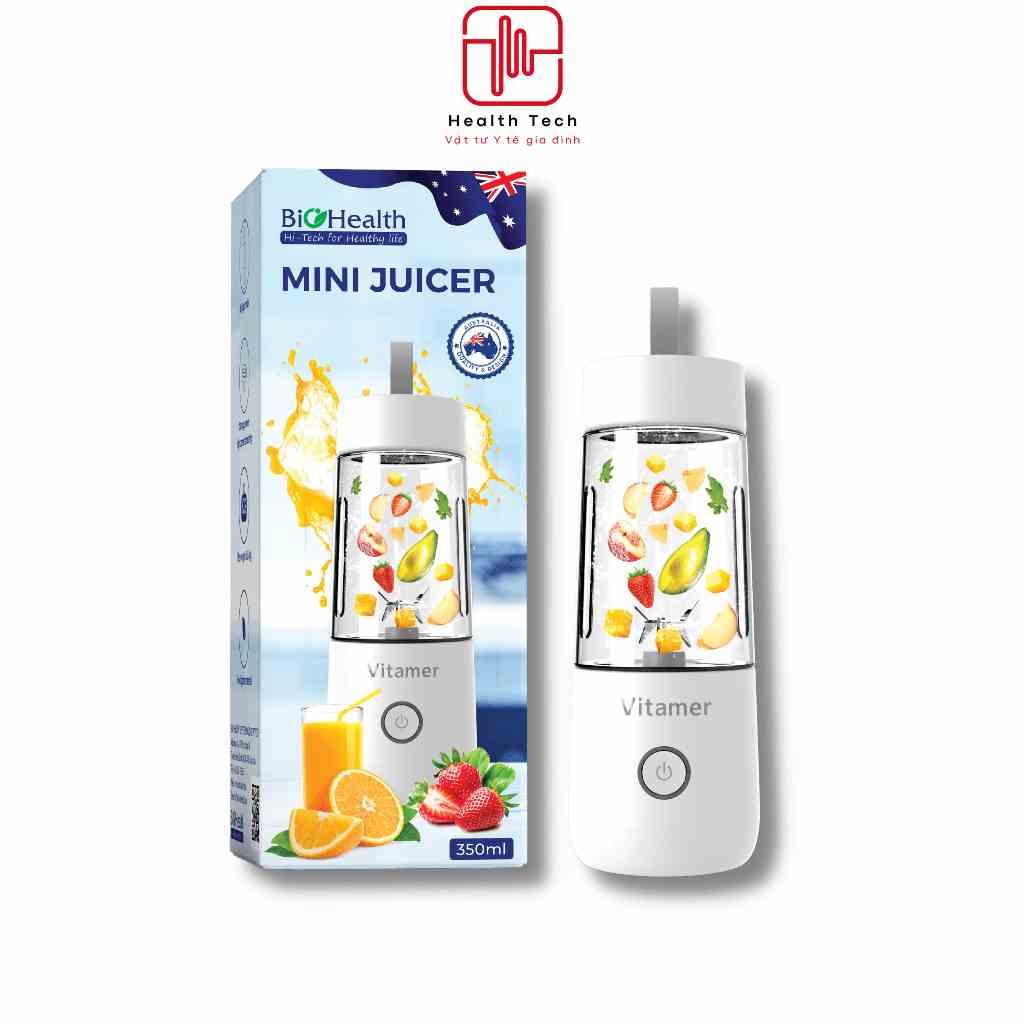 [Mã ICBFRI300 giảm 10% đơn 249K] Máy xay sinh tố cầm tay đa năng Biohealth Mini Jucier 350ml có pin sạc - Health Tech