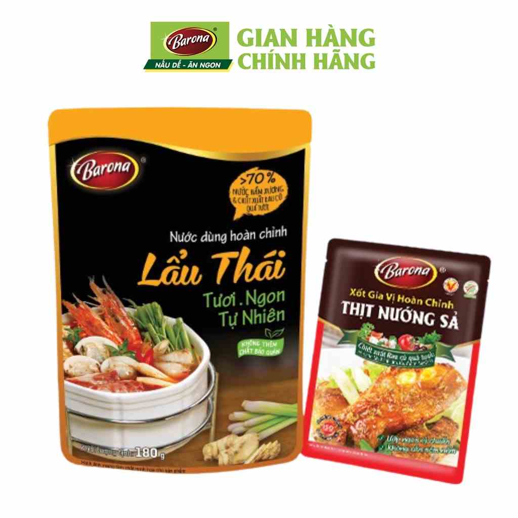 Combo 1 Nước Dùng Lẩu Thái Barona 180g & 1 Gia vị Thịt Nướng Sả Barona 80g