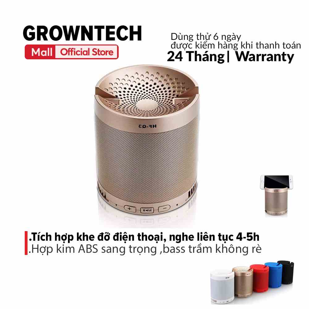 Loa nghe nhạc blutooth đa năng GrownTech HF Q3 bass trầm làm giá đỡ điện thoại