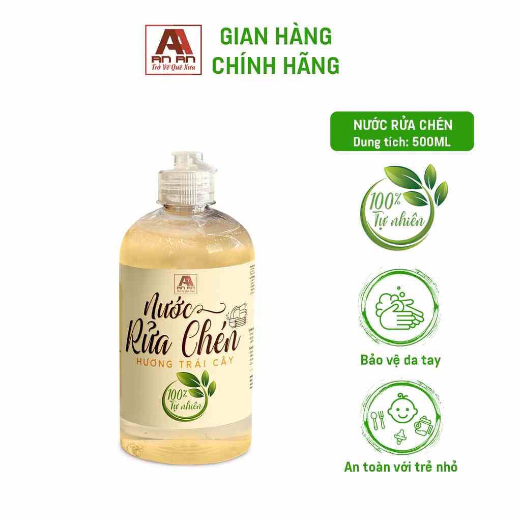 Nước rửa chén hữu cơ An An 500ml chiết xuất bồ hòn vỏ trái cây làm sạch, khử mùi chén bát, không hại da tay