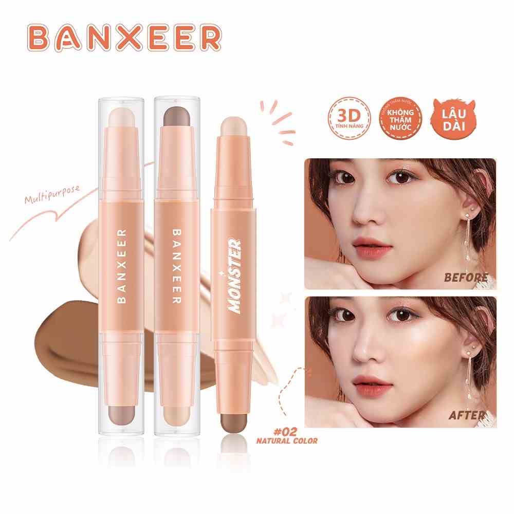 Bút tạo khối 2 trong 1 BANXEER 3D Hai Đầu Chống Thấm Nước Trang Điểm Tự Nhiên Contour & Highlight 4g