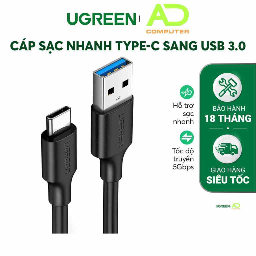 Dây cáp sạc và truyền dữ liệu tốc độ nhanh USB 3.0 sang USB type C, dòng 3A, dài 0.25-2m UGREEN US184