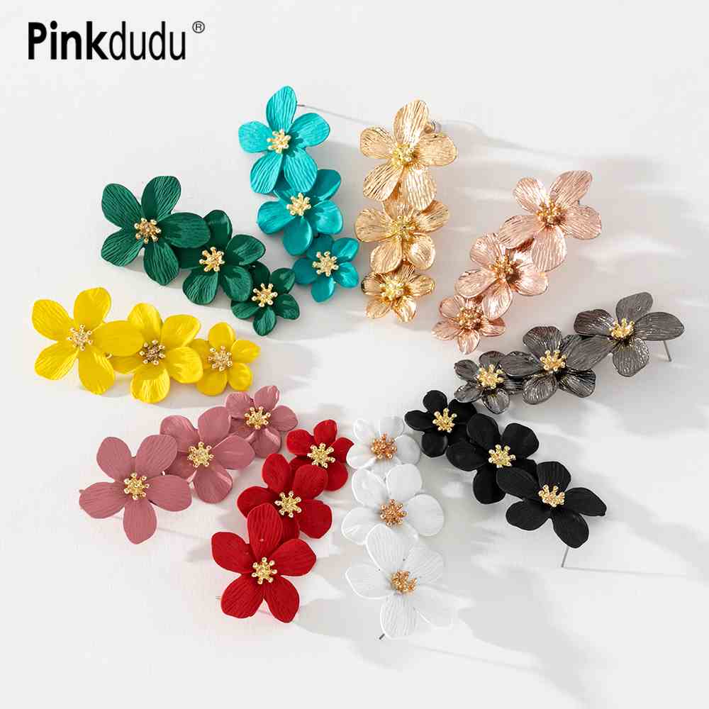 PINKDUDU Đôi Bông Tai Dáng Dài Nhiều Lớp Họa Tiết Hoa Phun Sơn Màu Thời Trang Cho Nữ PD576