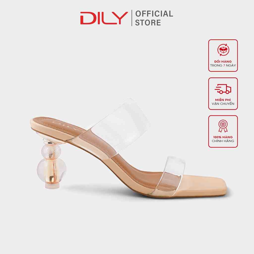 Guốc cao gót nữ quai trong suốt DILY mũi vuông gót hình học cao 7cm_ AA0309