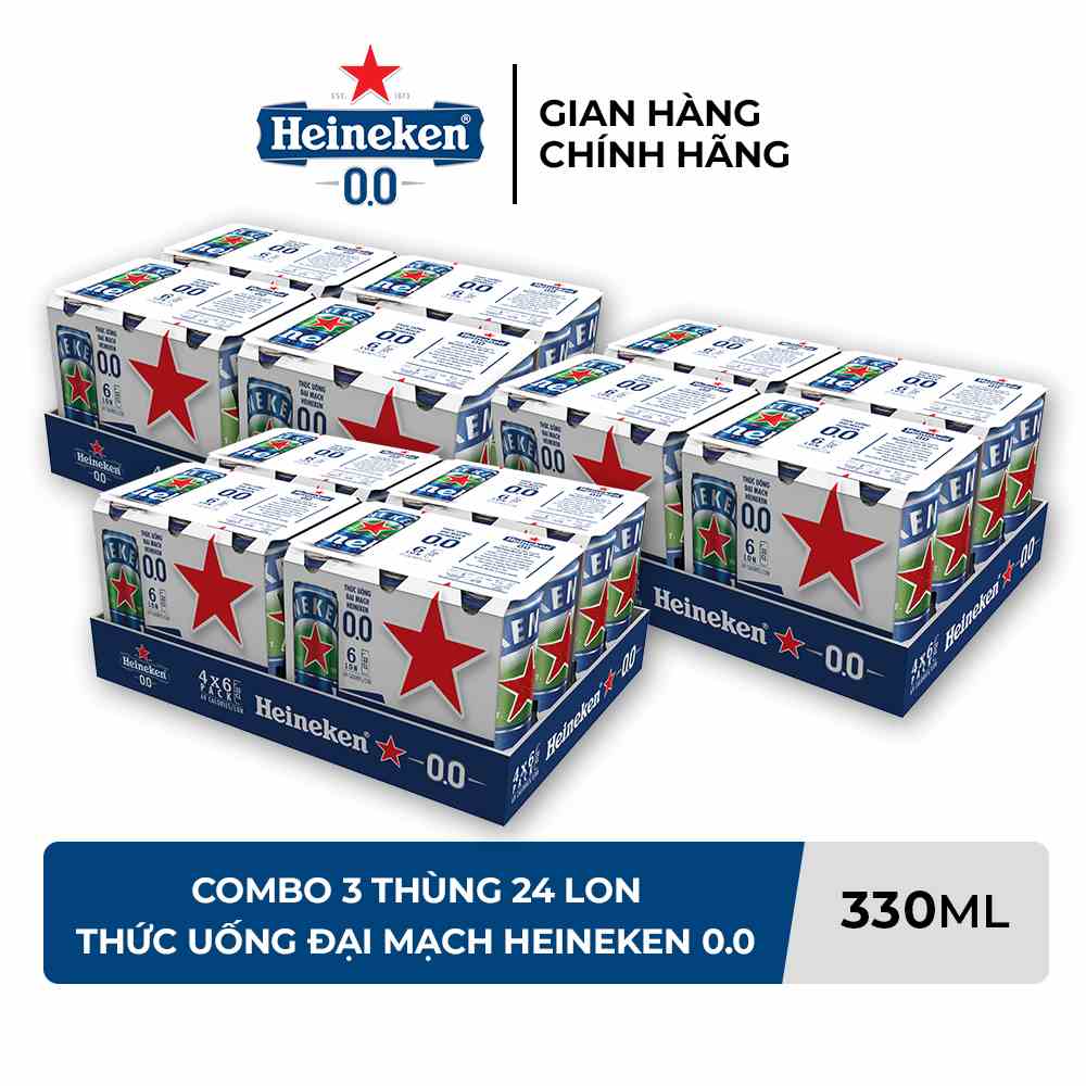 HỎA TỐC HCM - Combo 3 Thùng 24 lon Thức uống đại mạch Heineken 0.0 330ml/lon