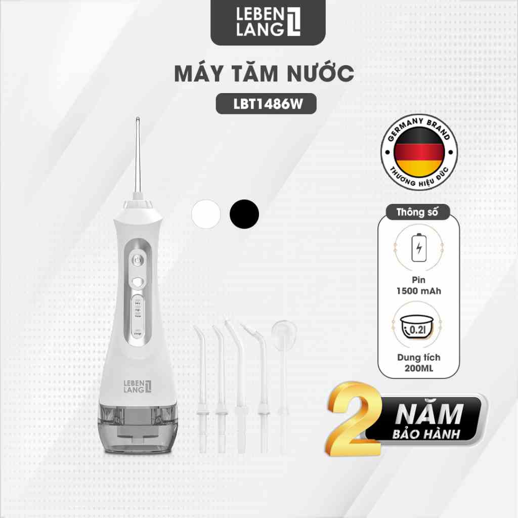 Máy tăm nước LEBENLANG cầm tay LBT1486W chống thấm nước, tặng kèm đầu xịt và túi vải đựng máy cao cấp - hàng chính hãng