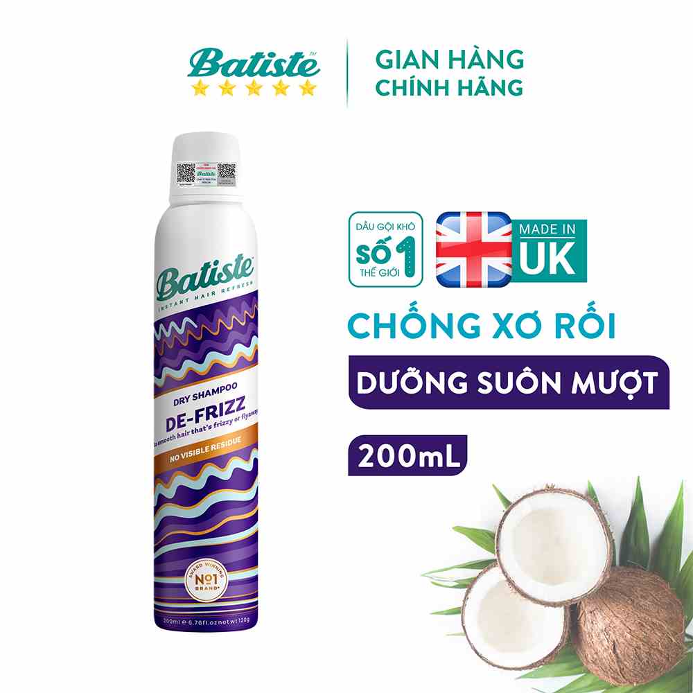 Dầu Gội Khô Batiste Chống Xơ Rối, Dưỡng ẩm Cho Tóc Batiste Dry Shampoo & DE—FRIZZ 200ml