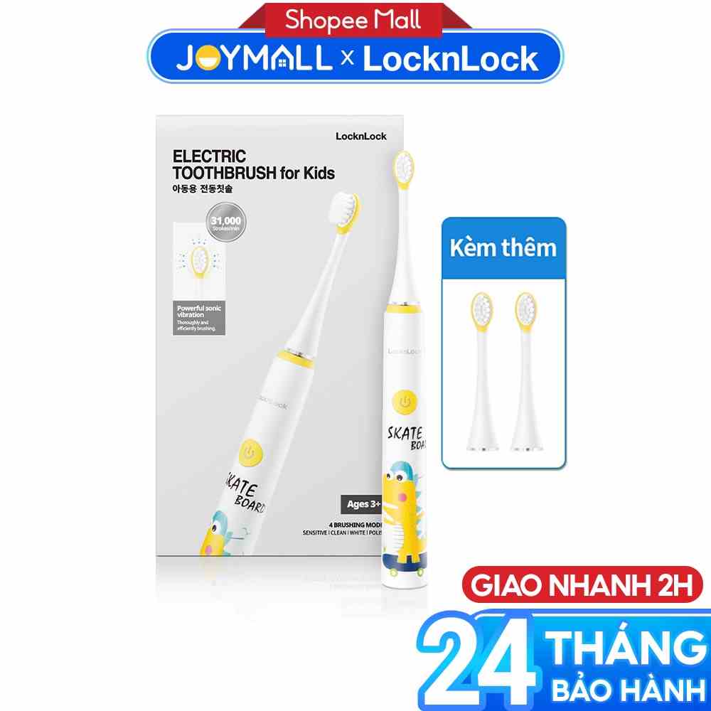 Bàn chải đánh răng điện cho bé LocknLock ENR226WHT 1.5W - Hàng chính hãng, khả năng chống nước và chống trượt - JoyMall