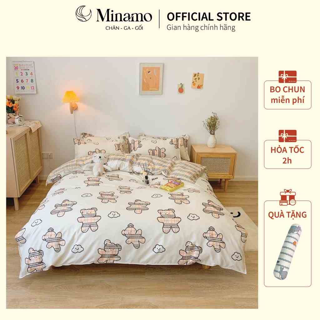 Bộ Ga Giường 4 Món Cotton 3D Poly Happy Bear Dùng Được 2 Mặt, Miễn Phí Bo Chun Theo Yêu Cầu - Minamo B04.2