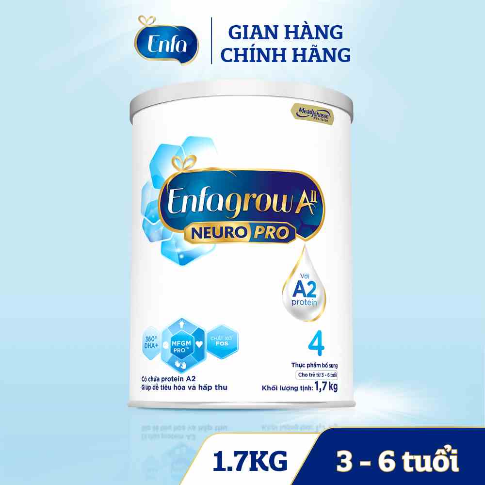 Sữa bột Enfagrow A2 Neuro Pro 4 dành cho trẻ 3-6 tuổi - 1.7 kg