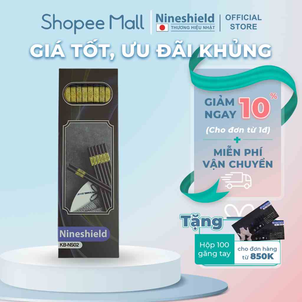 [Mã BMLTB200 giảm đến 100K đơn 499K] Hộp 10 đôi đũa mạ vàng Nineshield NS02