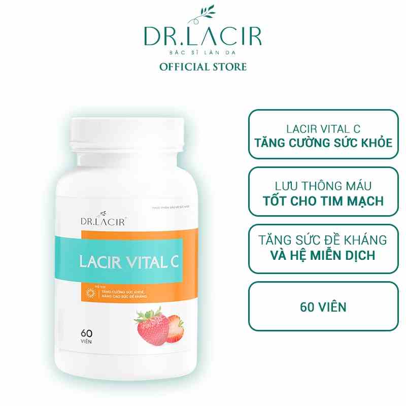 Viên Uống Vitamin C hỗ trợ tăng miễn dịch, giúp hấp thu glutathione và collagen DR.LACIR - Hộp 60 viên DR130