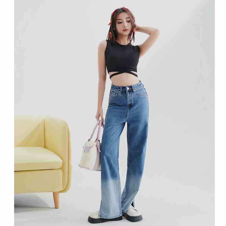 Quần jean dài denim ống suông wax 2 màu xẻ 2 bên thời trang GAGO màu xanh jean GO4100