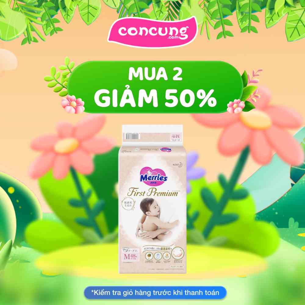 Bỉm tã dán Merries 1st Premium size M 6-11kg 48 miếng