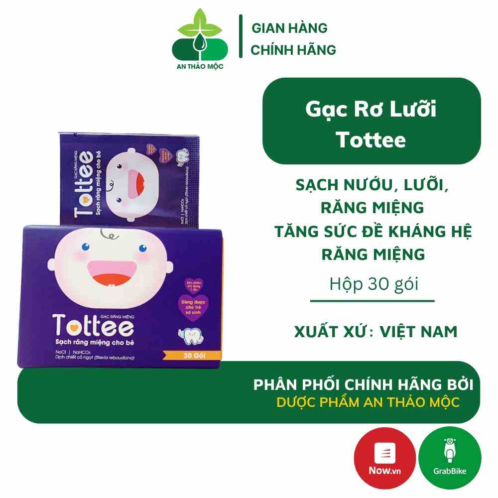 Gạc rơ lưỡi Tottee làm sạch nướu lưỡi tăng cường sức đề kháng răng miệng cho bé hộp 30 gói