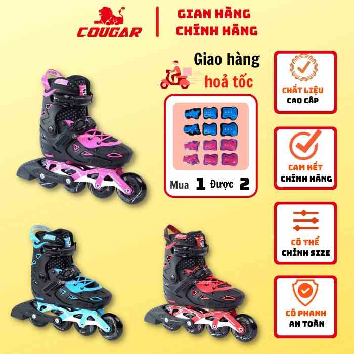 Giày Patin Trẻ Em COUGAR - Flying Eagle S9, Bánh giày cao su đặc, tặng kèm phụ kiện tay chân cho bé