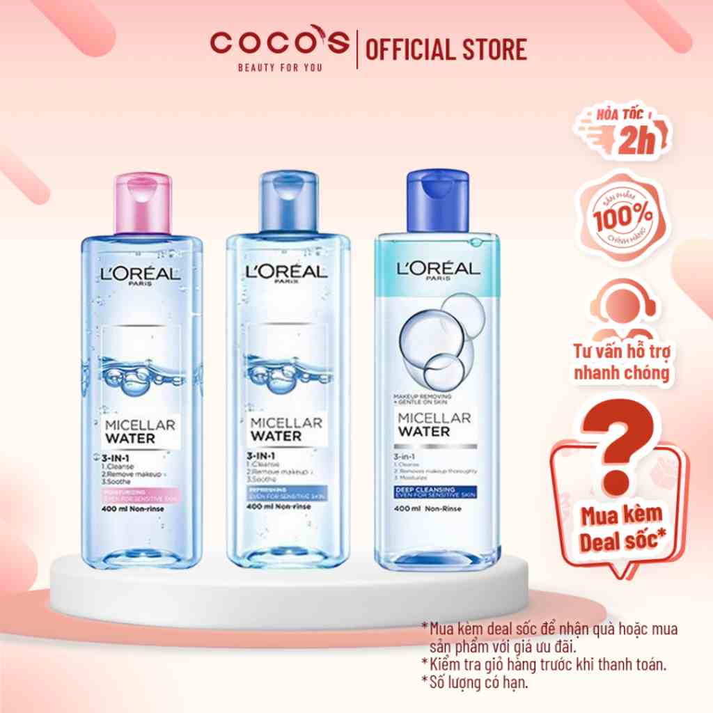 Nước Tẩy Trang Cho Mọi Loại Da LOreal Paris 3-in-1 Micellar Water 400ml