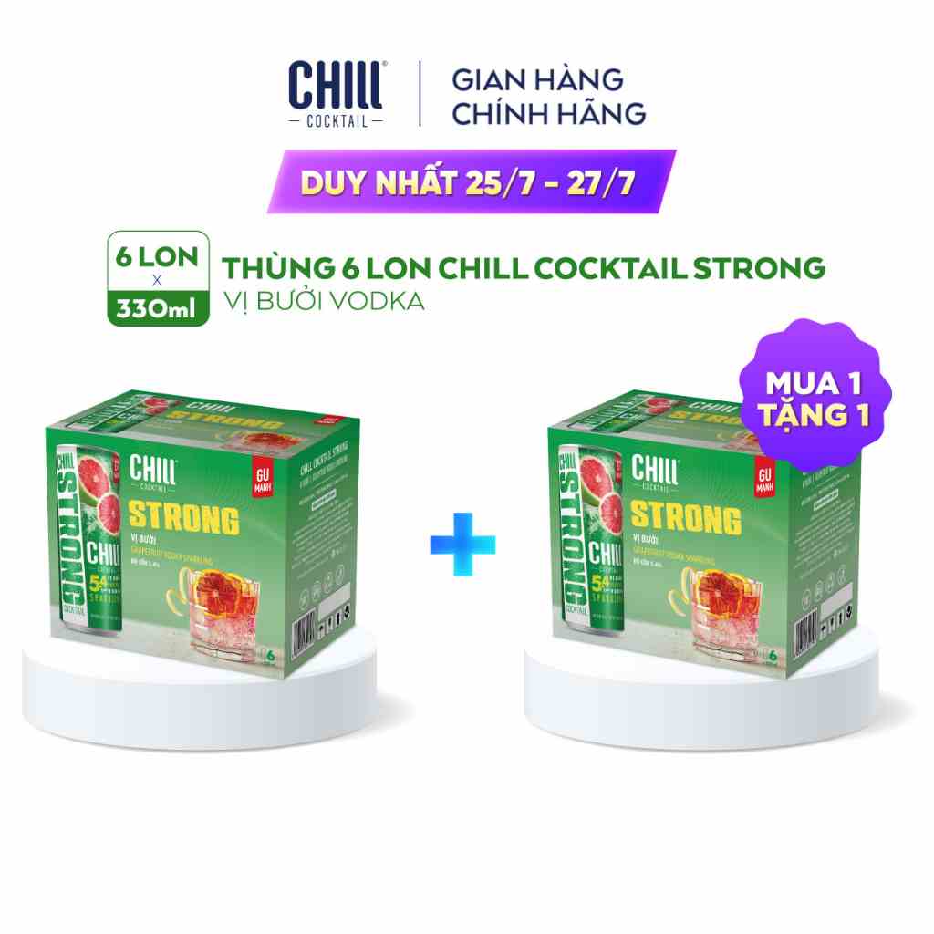 [Mã BMLTB200 giảm đến 100K đơn 499K] Thùng 6 lon Chill Cocktail Strong vị Bưởi Vodka (330ml/lon)