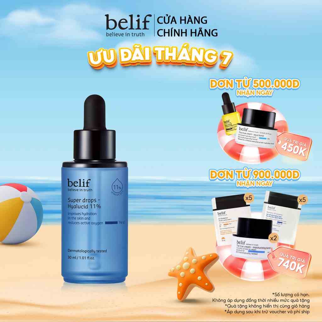 Tinh chất cấp ẩm chuyên sâu chống oxy hóa belif Super Drops Hyalucid 11% 30ml