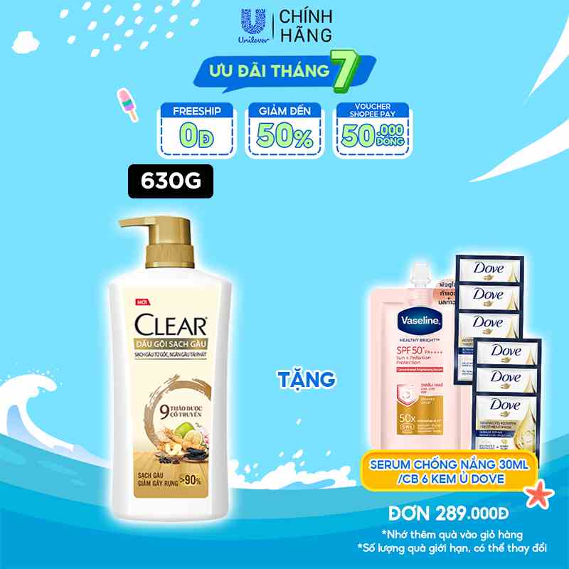 Dầu Gội CLEAR 9 Thảo Dược Cổ Truyền Sạch Gàu Giảm Gãy Rụng 630G