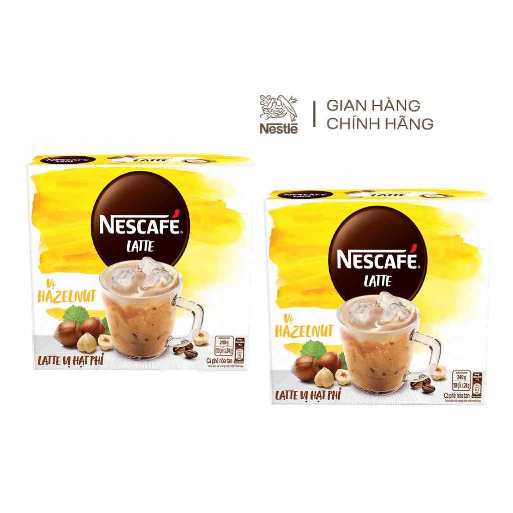 Combo 2 hộp Cà phê sữa hạt NESCAFÉ Latte vị Hạt Phỉ BAO BÌ MỚI (1 hộp: 10 gói x 24g)