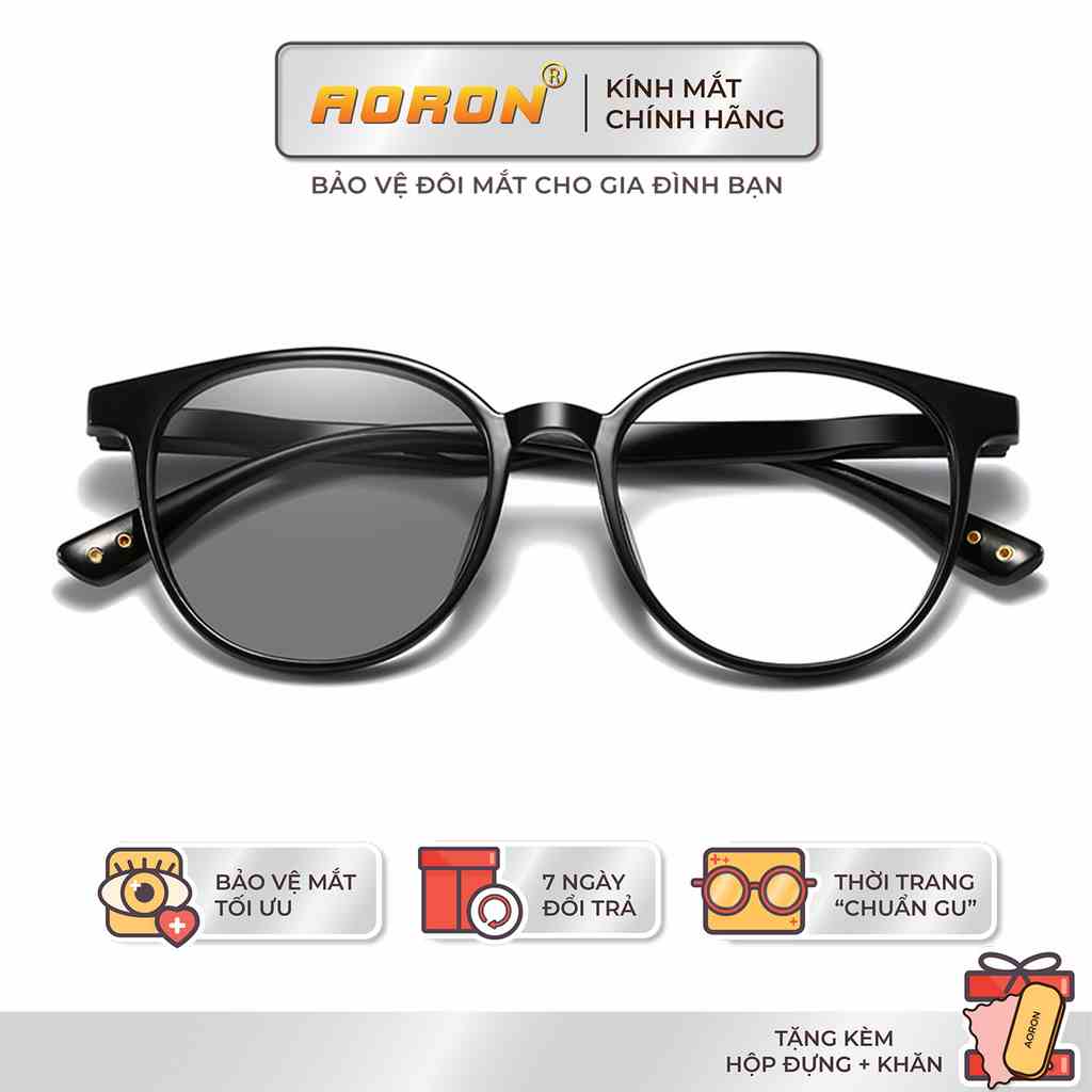 Kính Đổi Màu Chống Ánh Sáng Xanh Và Tia UV400 AORON Gọng Tròn Cho Nam Và Nữ Phong Cách Trendy AK091