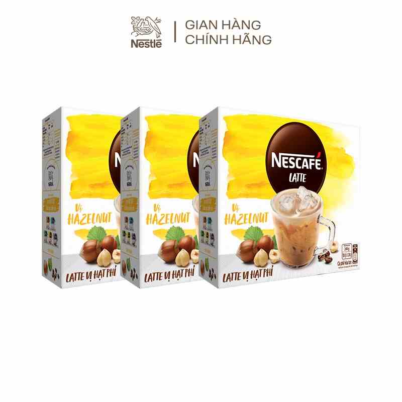 Combo 3 hộp Cà phê hòa tan NESCAFÉ Latte vị Hạt Phỉ BAO BÌ MỚI (Hộp 10 gói x 24g)