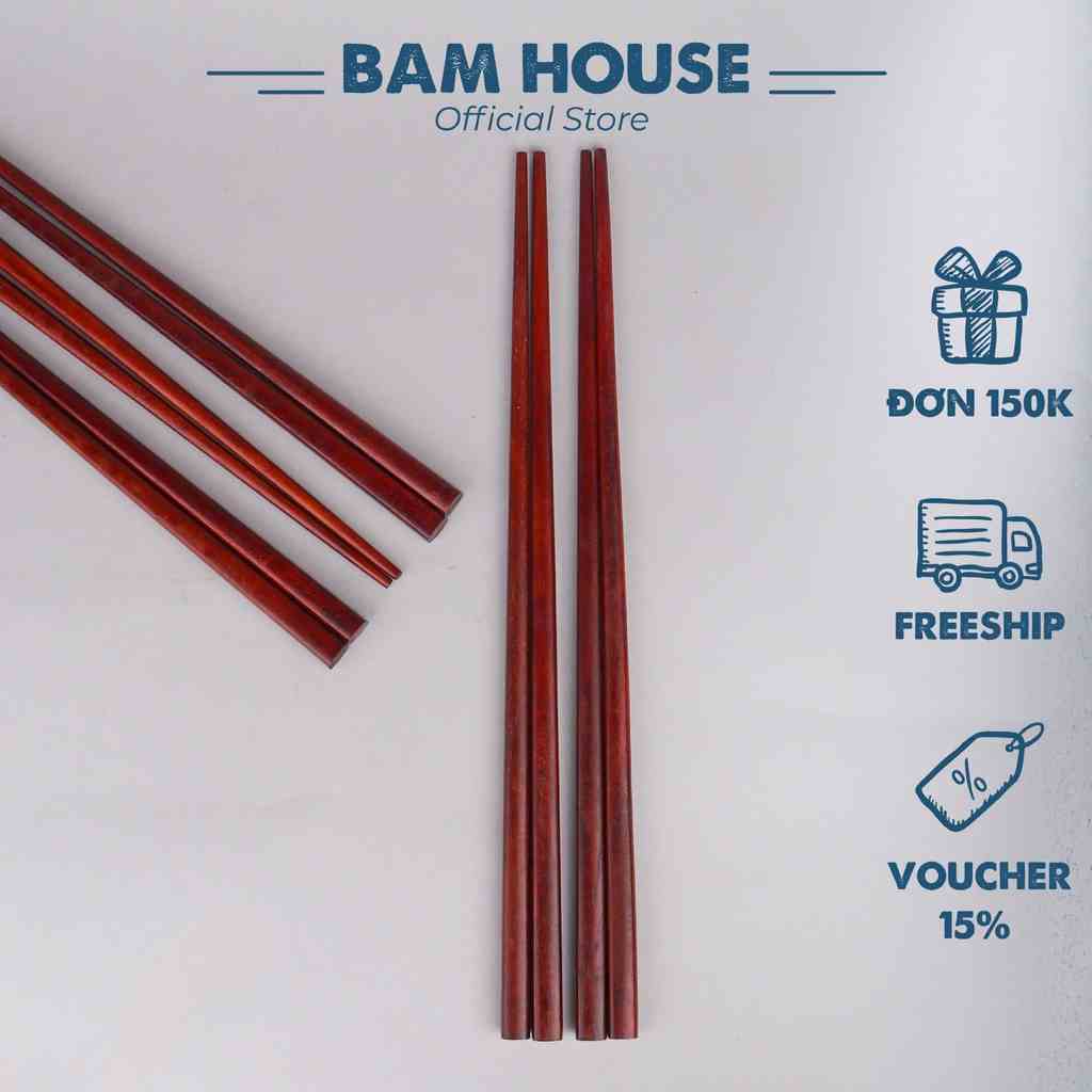 Bộ 10 đôi đũa gỗ Cẩm Lai Bam House vân gỗ tự nhiên đã phủ bóng cao cấp DGCL03