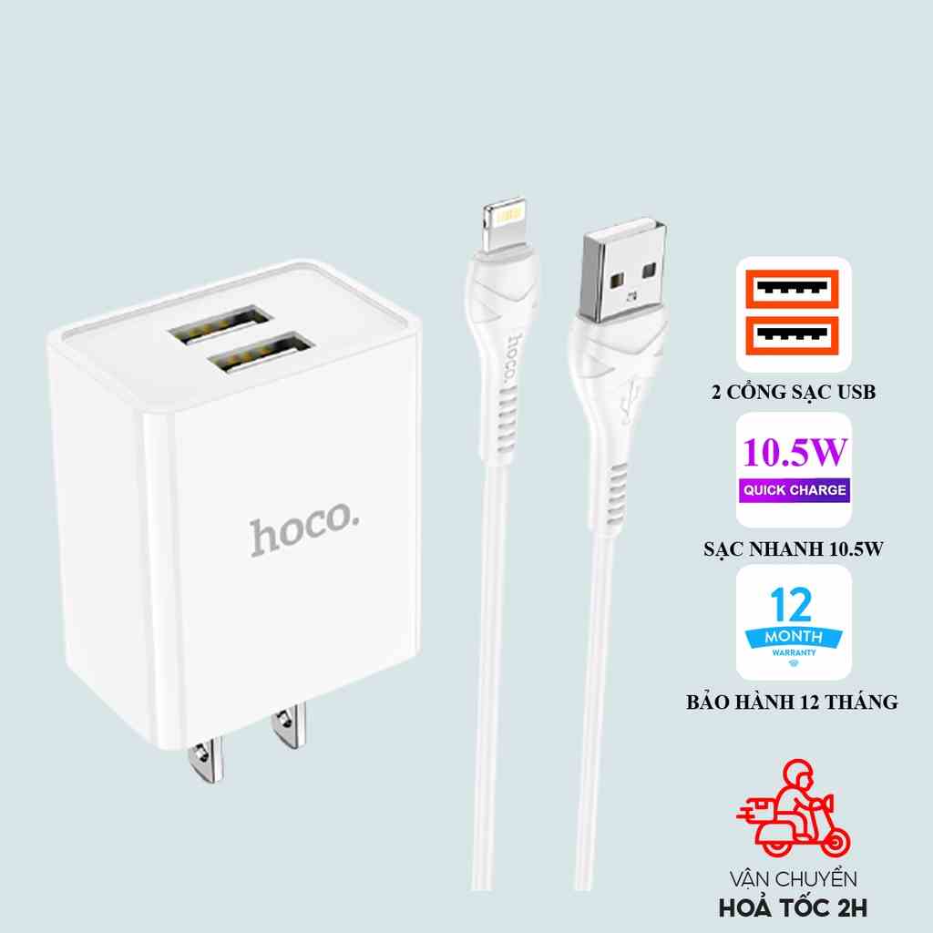 Sạc IP Hoco C89 2.1A hỗ trợ dòng 10.5W, có 2 cổng sạc USB