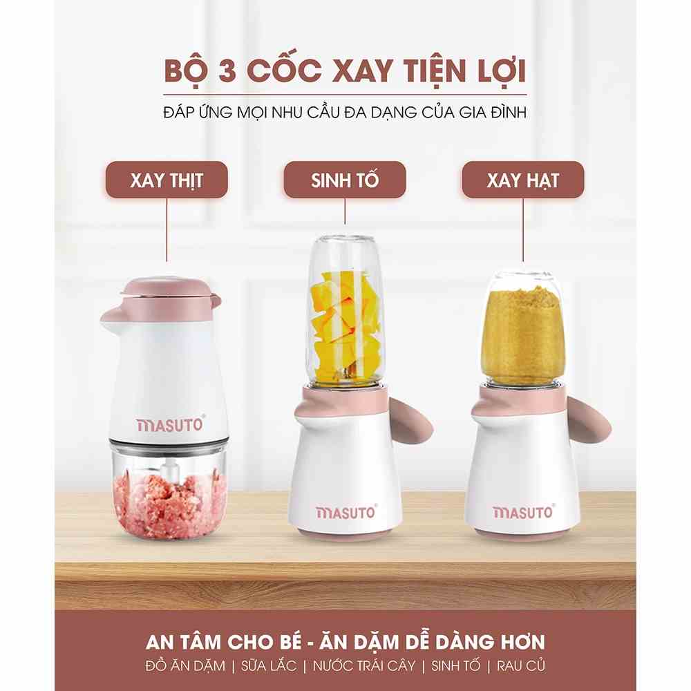 Máy xay ăn dặm đa năng Masuto Baby 3 cối 0,3L say đá hạt thịt tôm cua cá mini siêu